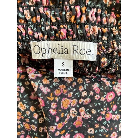 Ophelia Roe NWT Cottage Core Smocked Blouse Black & Floral Small Prairie - Picture 7 of 9